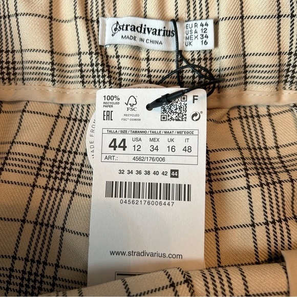 Stradivarius High Rise Wide Leg Plaid Pants Trousers Sz. US 12 - Picture 13 of 15
